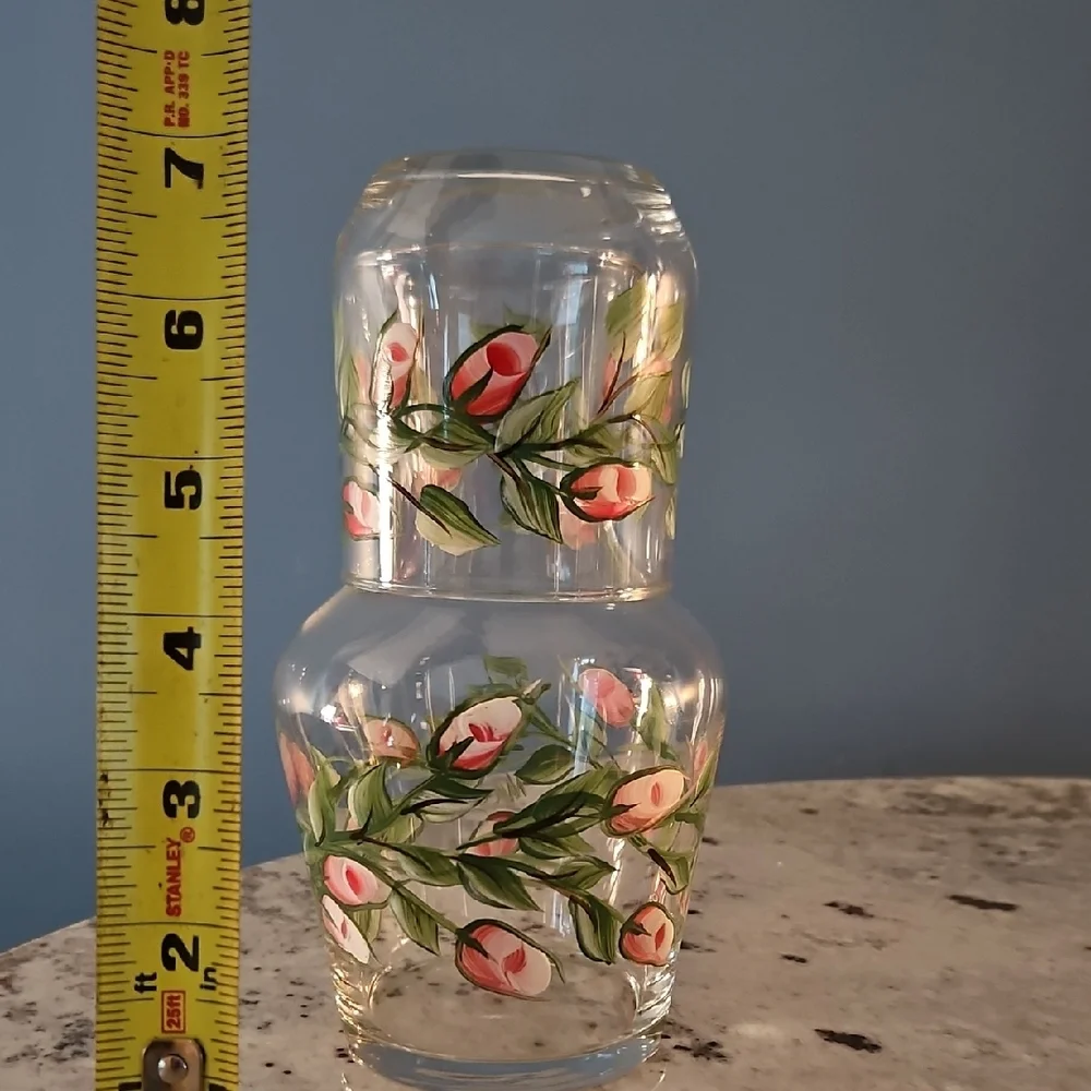 Floral Glass Carafe and Tumbler Set